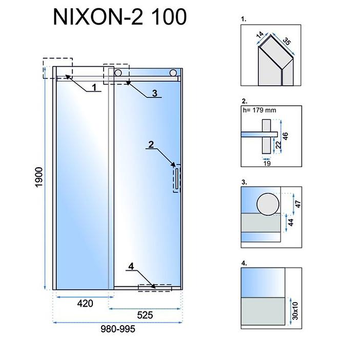 Tuš vrata Nixon-2 100x190 lijevo krom Rea K5012