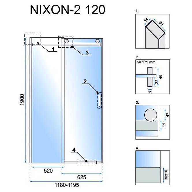 Tuš vrata Nixon-2 120x190 lijevo krom Rea K5002