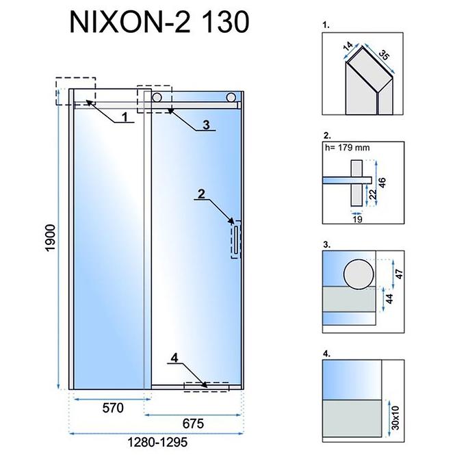 Tuš vrata Nixon-2 130x190 lijevo krom Rea K5004