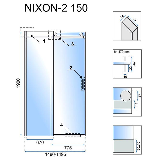 Tuš vrata Nixon-2 150x190 pravo krom Rea K5009