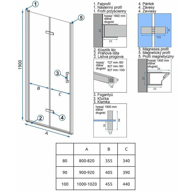 Tuš vrata Molier 80x190 krom Rea K6367