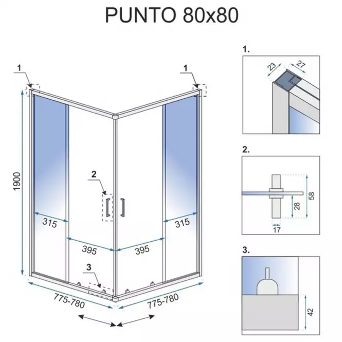Tuš kabina Punto Rea K0863 80x80x190 chrom