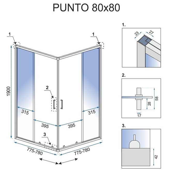 Tuš kabina Punto Rea K0863 80x80x190 chrom