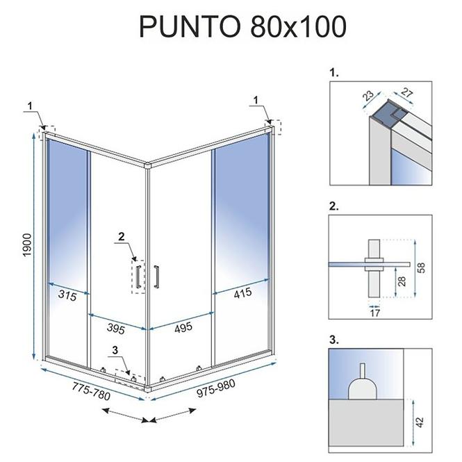 Tuš kabina Punto Rea K1889 100x80x190 chrom
