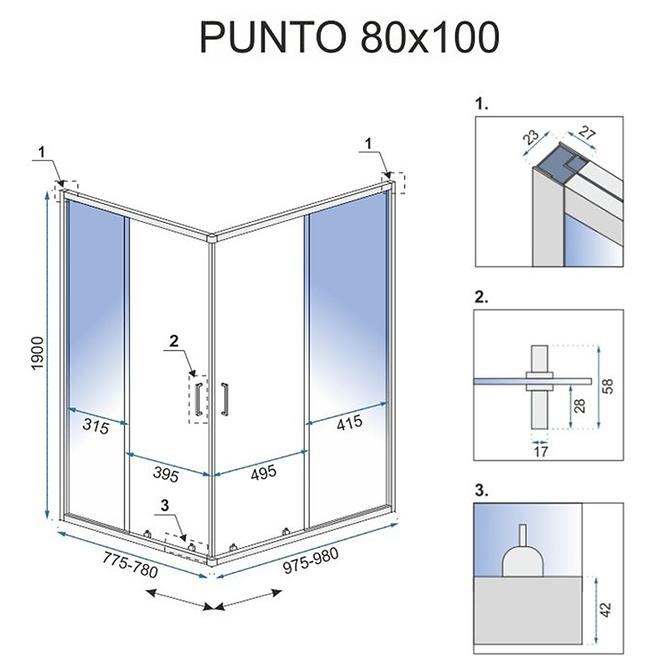 Tuš kabina Punto Rea K4806 100x80x190 black