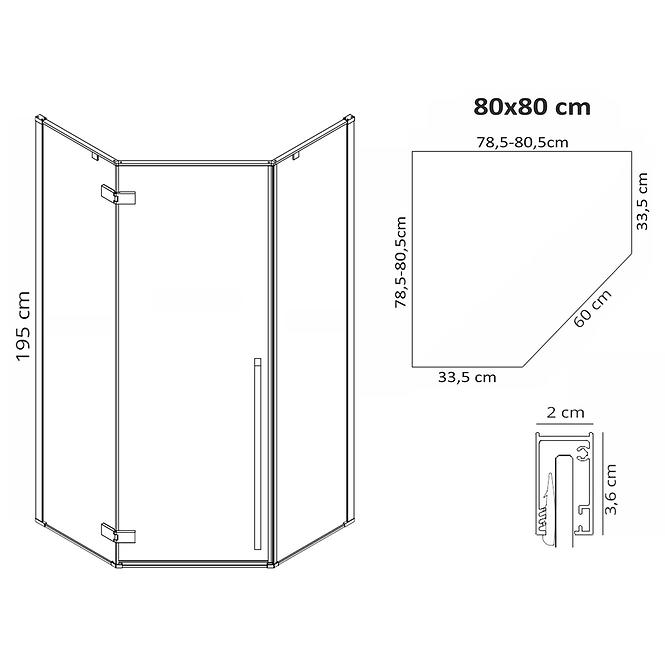 Tuš kabina Diamond Rea K6900 80x80x195 black