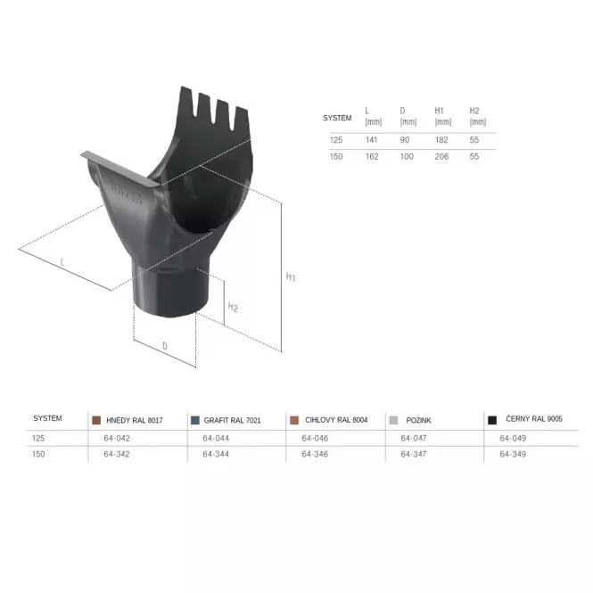 Odvodni lijevak 64-346  čelik 150/100 mm Bryza boja cigle RAL 8004,2