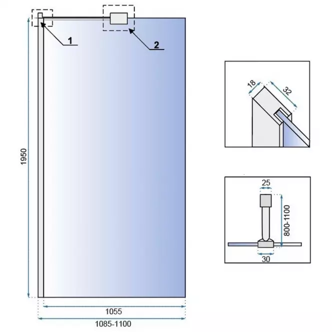 Tuš stijena Walk-in Aero ˝N˝ Rea K3021 110x195 chrom,2