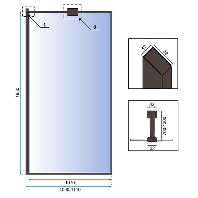 Tuš stijena Walk-in Bler Rea K7630 110x195 black