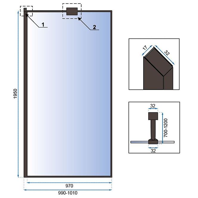 Tuš stijena Walk-in Bler Rea K7634 100x195 black