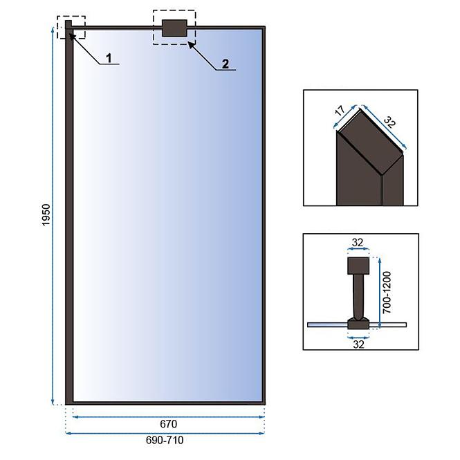 Tuš stijena Walk-in Bler Rea K7636 70x195 black