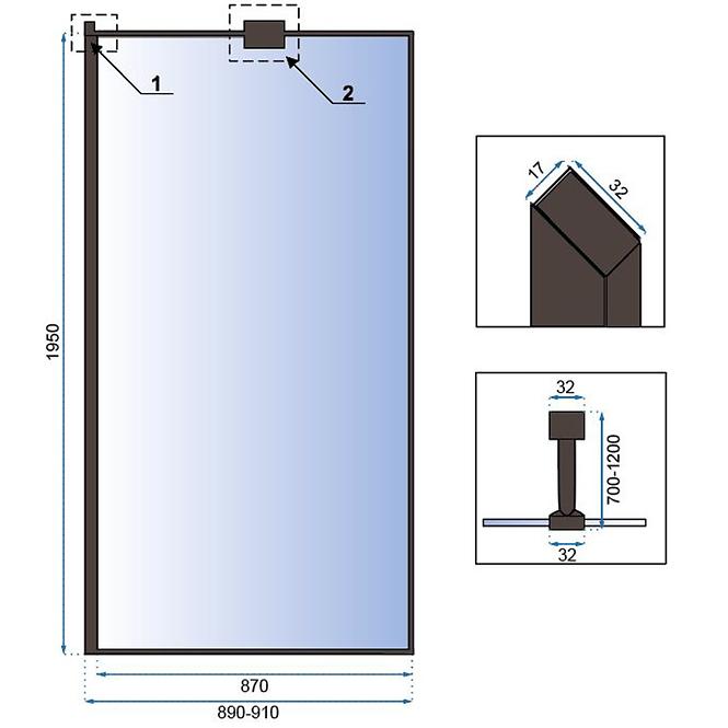 Tuš stijena Walk-in Bler Rea K7638 90x195 black