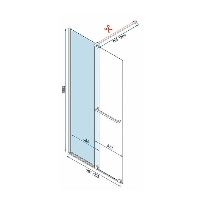 Tuš stijena Walk-in Cortis Rea K7210 100x200 chrom