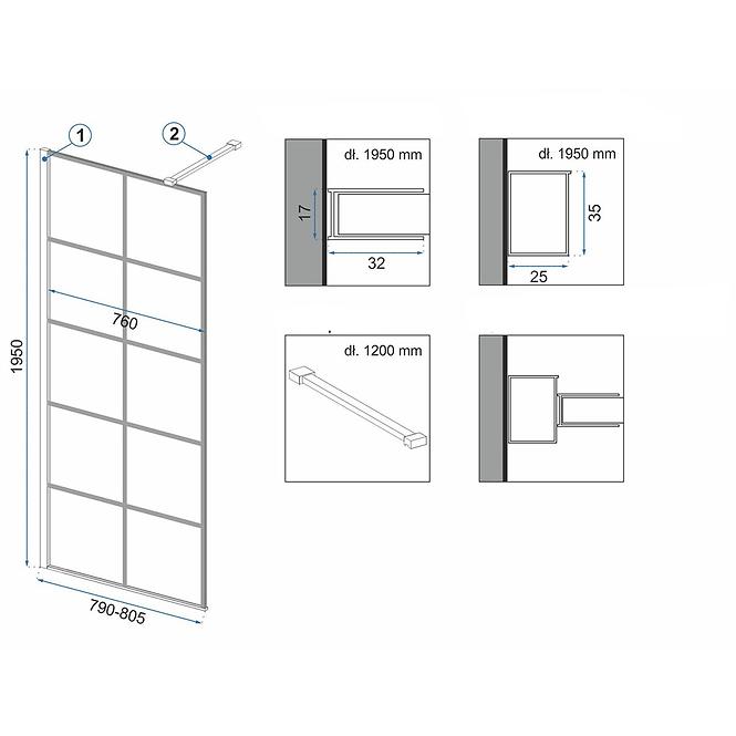 Tuš stijena Walk-in Bler-1 Rea K7952 80x195 black