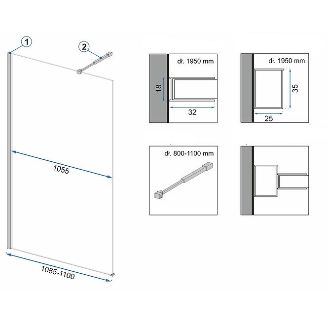 Tuš stijena Walk-in Aero Rea K6597 110x195 black