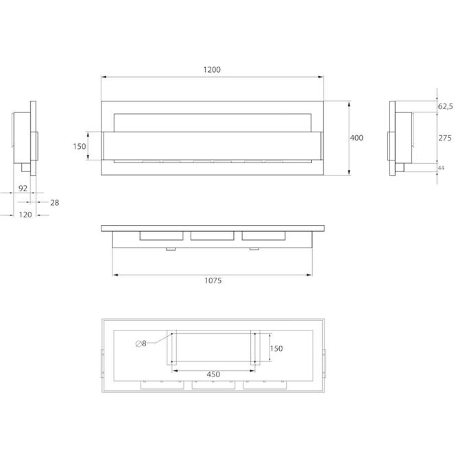 Bio-kamin 1200x400 bijelo sjajno