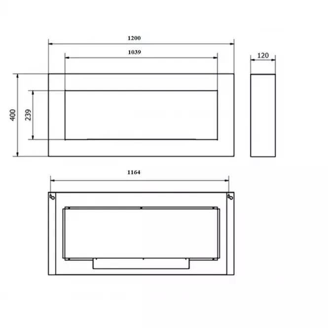 Biokamin 1200x400 box crni mat