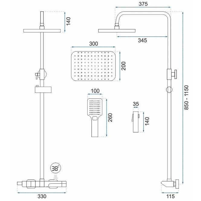 Tuš set s termostatom  crni Rea Rob P6627
