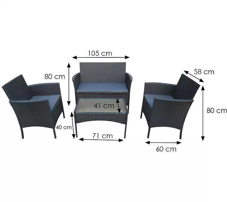 Set od umjetnog ratana 2+1+1 crni