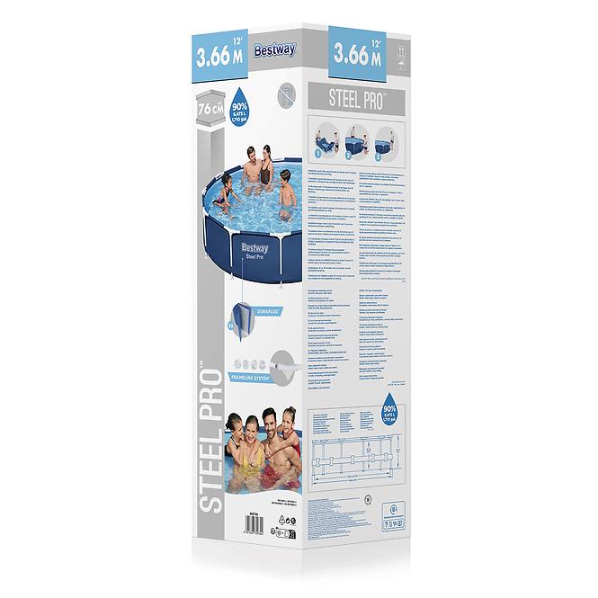 Bazen s okvirom Steel Pro, okrugli, 366 x 76 cm, 56706
