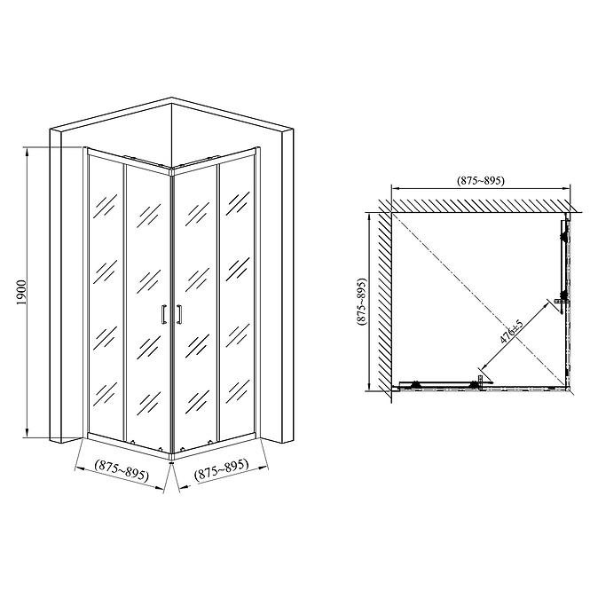 Tuš kabina Point 90x90x190 black