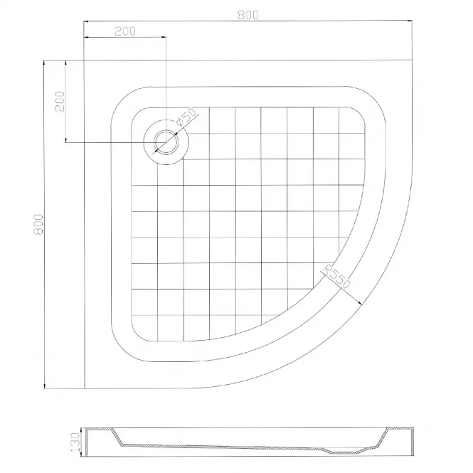 Poluokrugla tuš kada Uni 80x80x13
