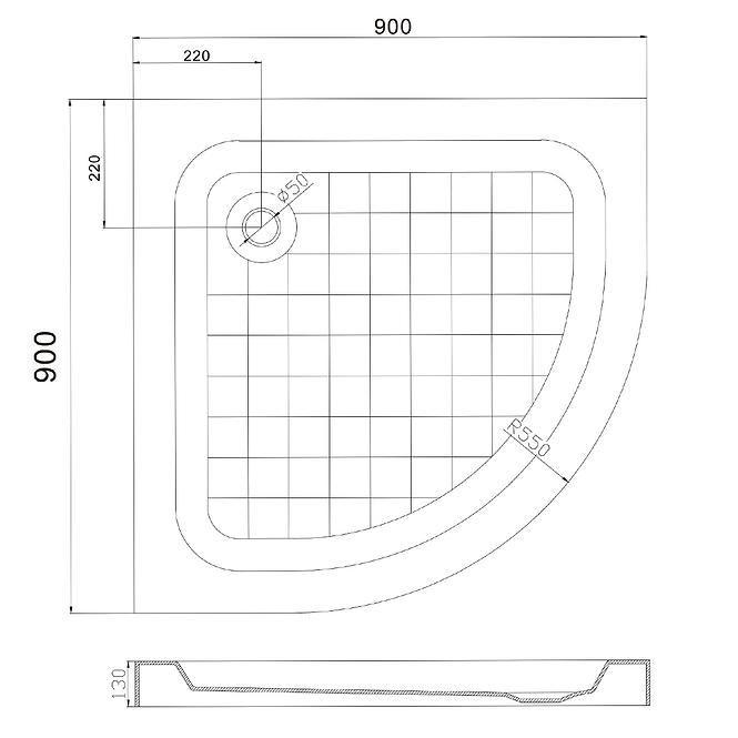 Poluokrugla tuš kada Uni 90x90x13