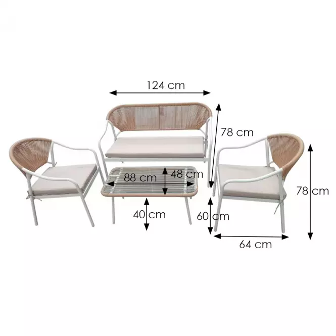 Set vrtnog namještaja 2+1+1 bijeli/bež