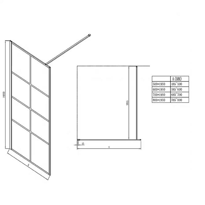 TUŠ STIJENA WALK-IN METRO 80X195 BLACK
