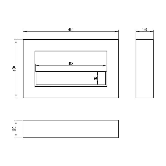 Biokamin 650x400 Box crni mat sa staklom