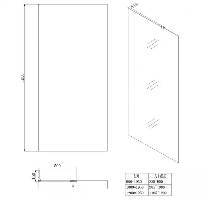 Tuš stijena walk-in Pik 120x195 chrom