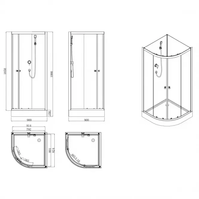 Polukružna tuš kabina Elize 90X90X200,3