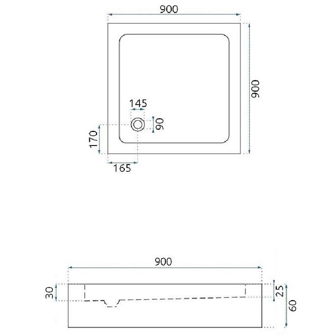 Rea-k1907 kvadratna tuš kada savoy white 90x90+syfon