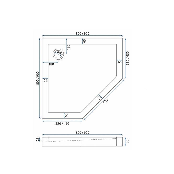 Rea-k8543 peterokutna tuš kadadiamond black 90x90x5,2