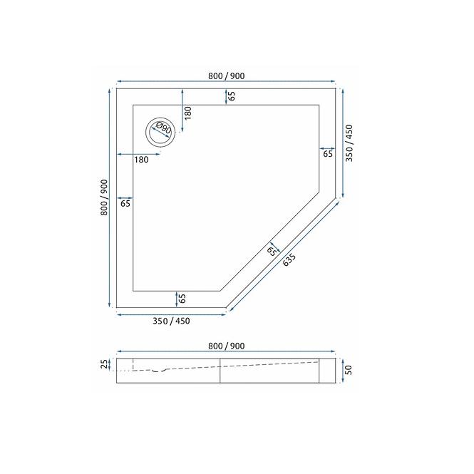 Rea-k8544 peterokutna tuš kadadiamond white 80x80x5,2