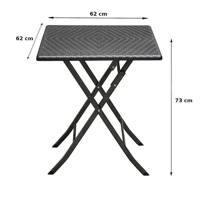 Sklopivi kvadratni stol  62 cm crni