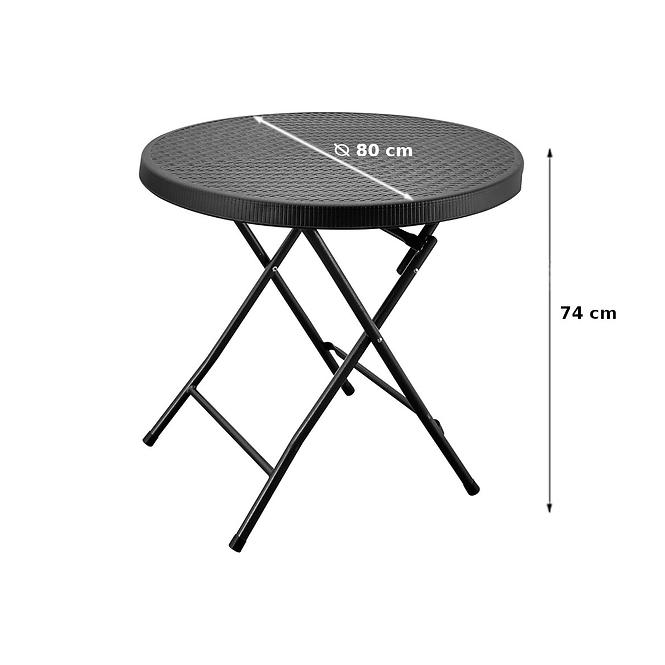 Sklopivi okrugli stol 80 cm crni