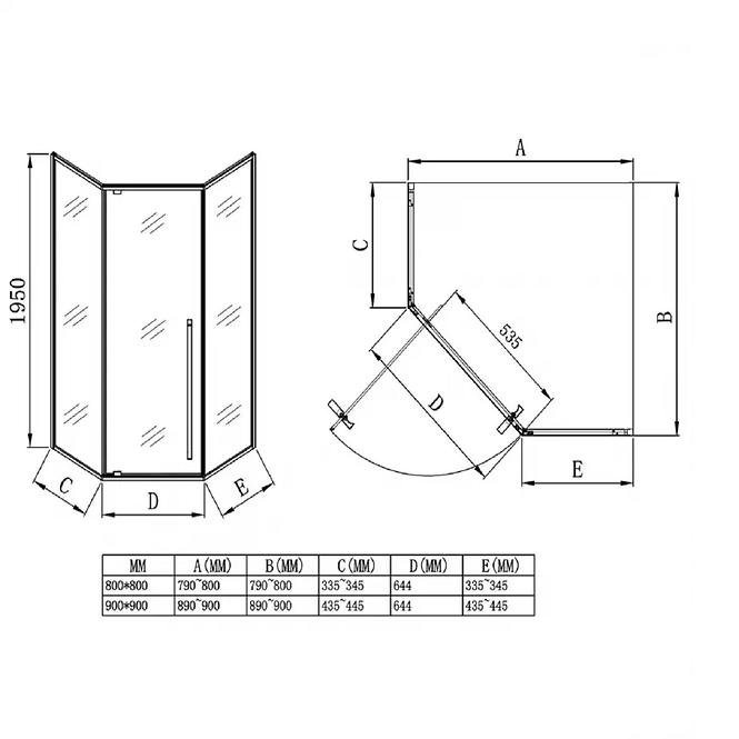 Tuš kabina Light 90x90x195 Chrom,4