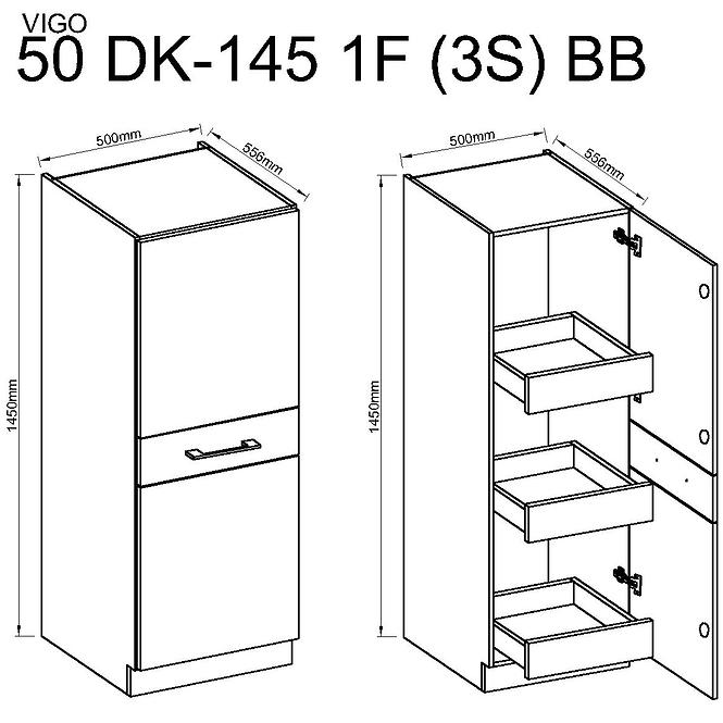 Kuhinjski ormarić Vigo grafit mat 50DK-145 1F3S