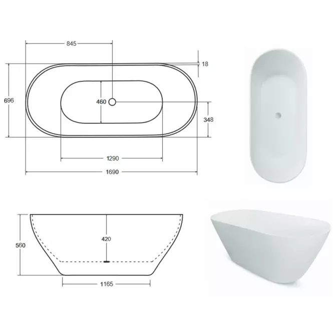 Samostojeća kada Moya 170/70 sifon klik-klak krom,4