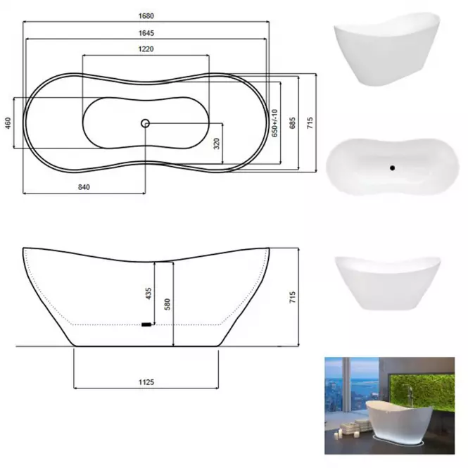Samostojeća kada Viya 170/72 + sifon klik-klak krom,4