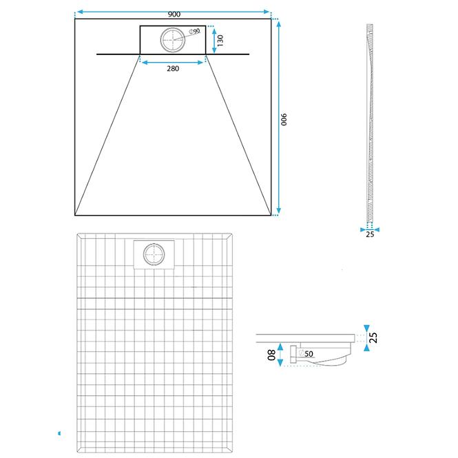Kvadratna tuš kada Bazalt Grey 90x90x2,5 Rea K4105 