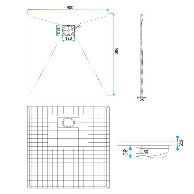 Kvadratna tuš kada Magnum Grey 90x90x2,5 Rea K4106
