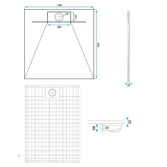 Kvadratna tuš kada Bazalt 90x90x2,5 Rea K7002