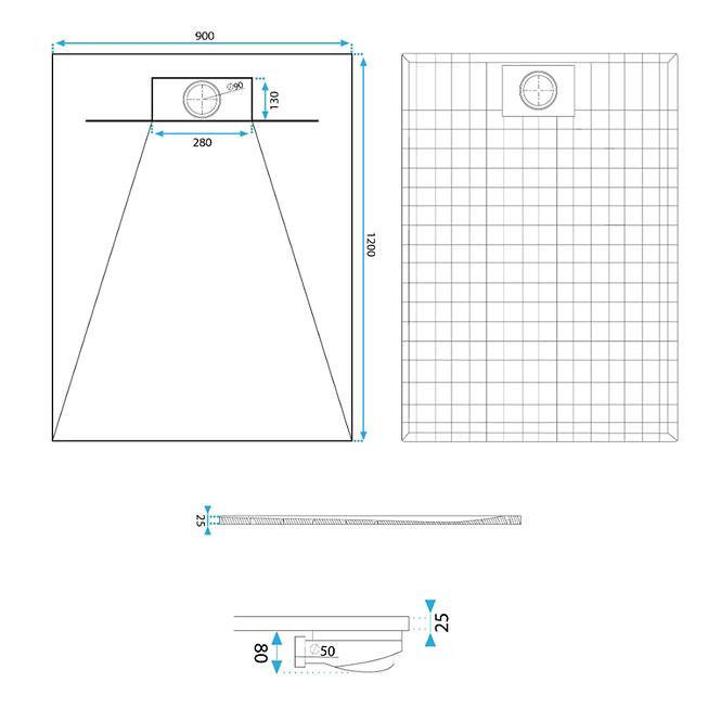 Pravokutna tuš kada Bazalt 90x120x2,5 Rea K7001