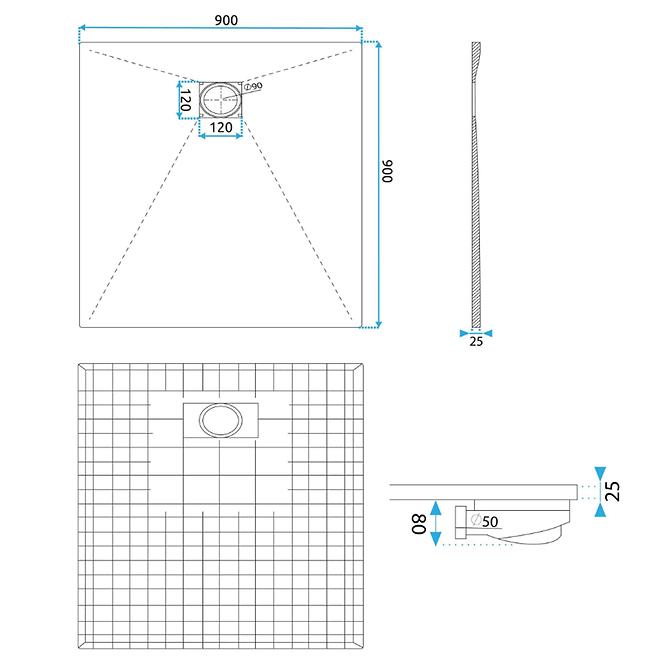 Kvadratna tuš kada Magnum Carrara White 90x90x2,5 Rea K7005