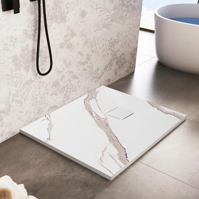 Kvadratna tuš kada Magnum Carrara White 90x90x2,5 Rea K7005