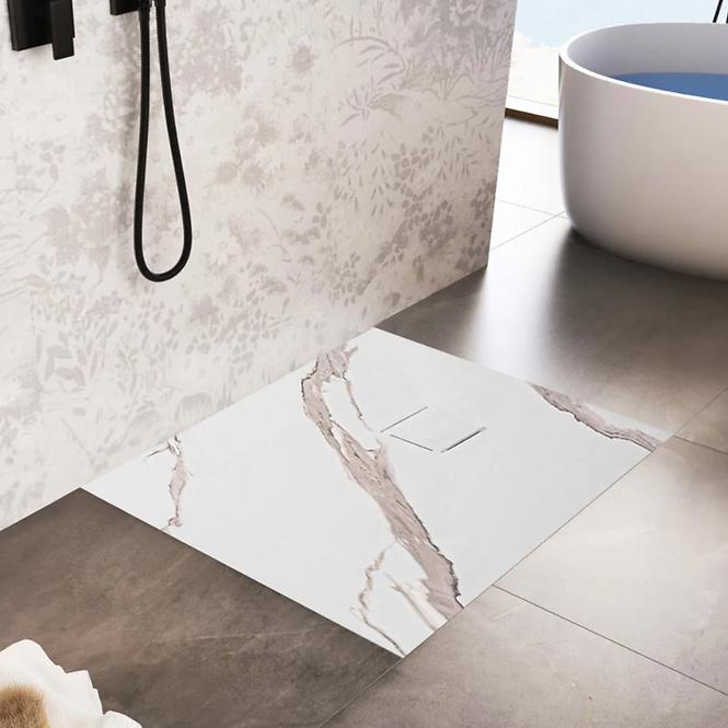 Kvadratna tuš kada Magnum Carrara White 90x90x2,5 Rea K7005