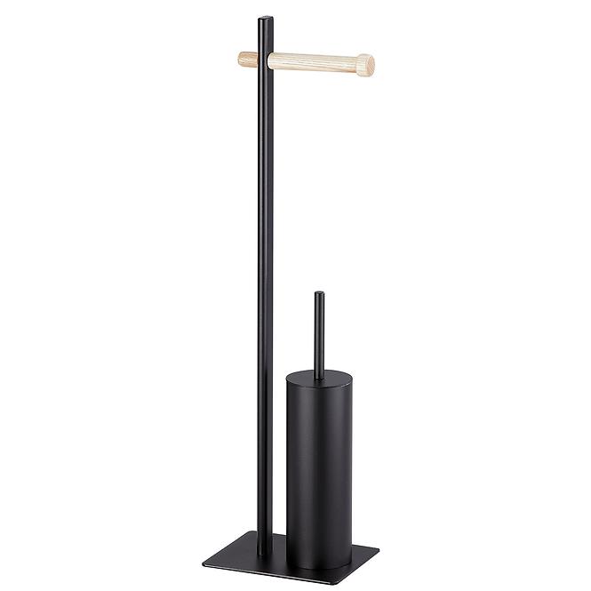 Stalak za WC četku i papir crni bambus 20X16X75