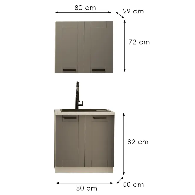 Kuhinja Luna dustgrey/bijeli 80 cm bez radne ploče,3